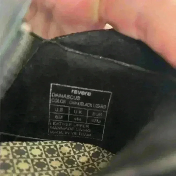 Revere Damascus Leather Shimmer Onyx Black Lizard Demi Wedge Side Zip Booties 6M - Picture 12 of 12